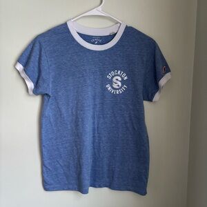 League collegiate wear Stockton University blue ringer tee Size M